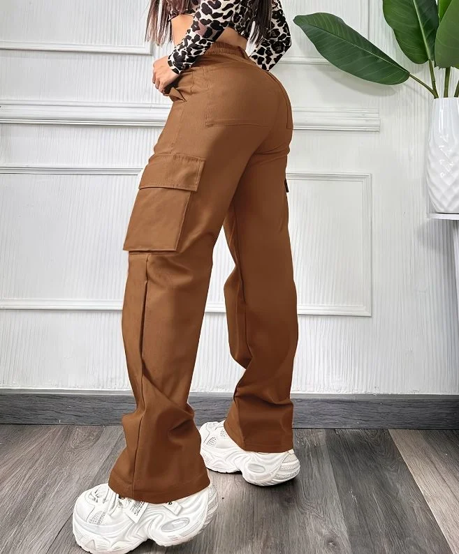 Women's Cargo Pants High Waist Multi Pocket Straight Leg Work Trousers Solid Color Casual Outdoor Streetwear Fashion Pants