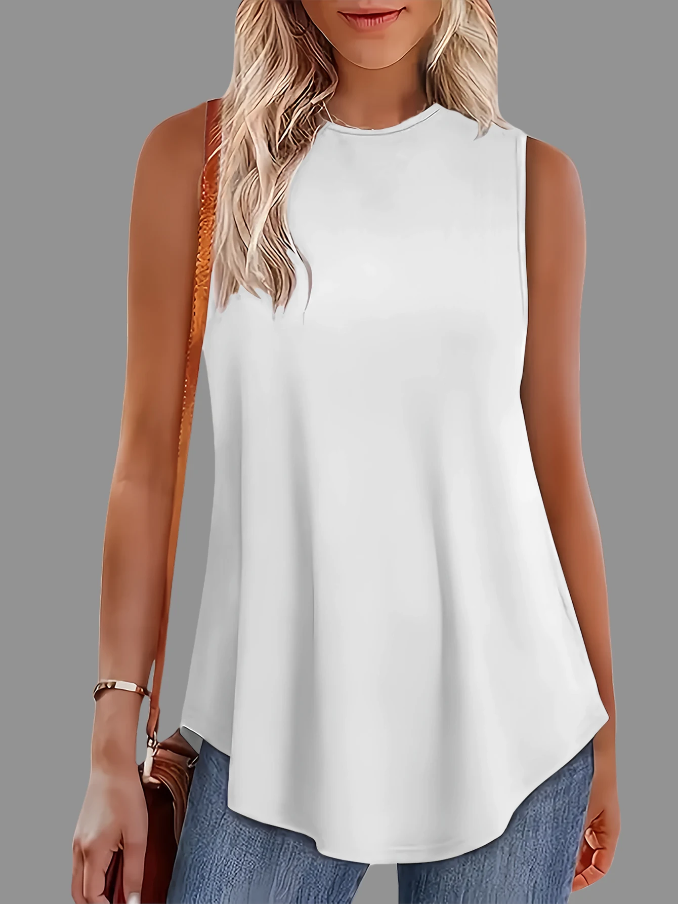 طقم مكون من قطعتين سترة نسائية كاجوال بلون سادة ورقبة دائرية بدون أكمام فضفاضة ومريحة لجميع المواسم