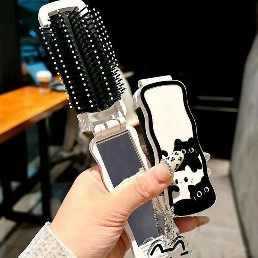 

2 In 1 Foldable Hair Brush With Makeup Mirror For Women Mini Folding Massage Comb Head Massage Anti-Static Hair Combs