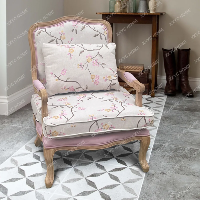 L country solid wood tiger chair single sofa study chair fabric balcony bedroom leisure living room retro chair