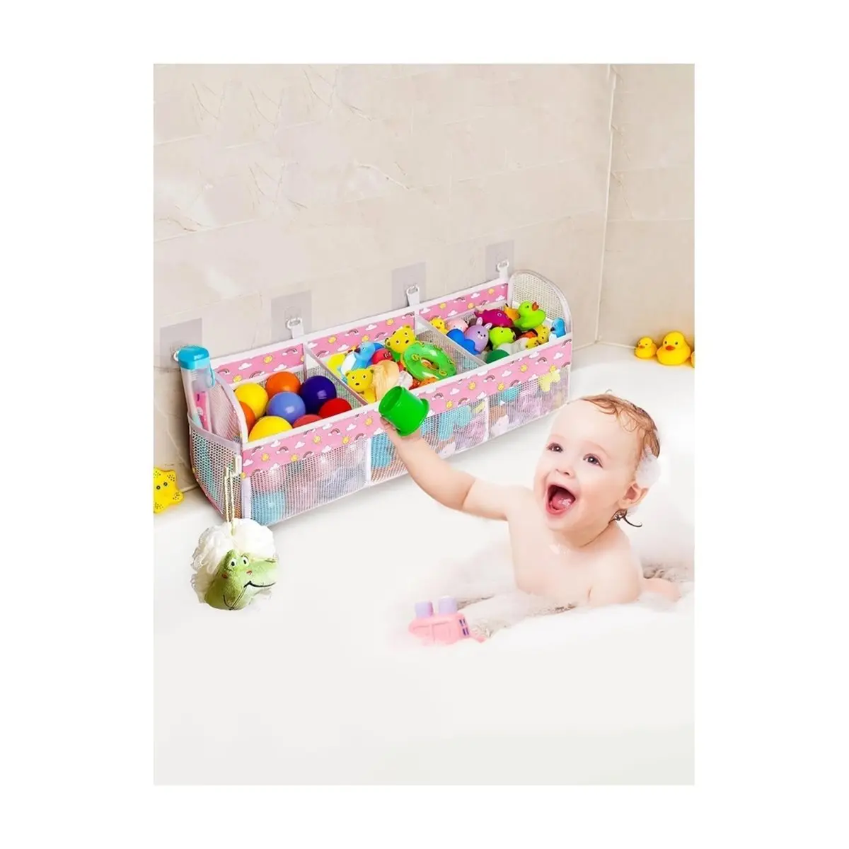 update. 3 Compartment Horizontal Large Openings Bath Toy Organizer for Tub,Capacity Upgrade Bath Toy Storage,Bathtub Toy Holder