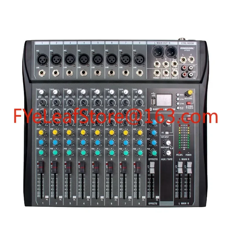 At80 Professional Mixer Soundboard Console 8-Channel Desktop System with 48v Phantom Power