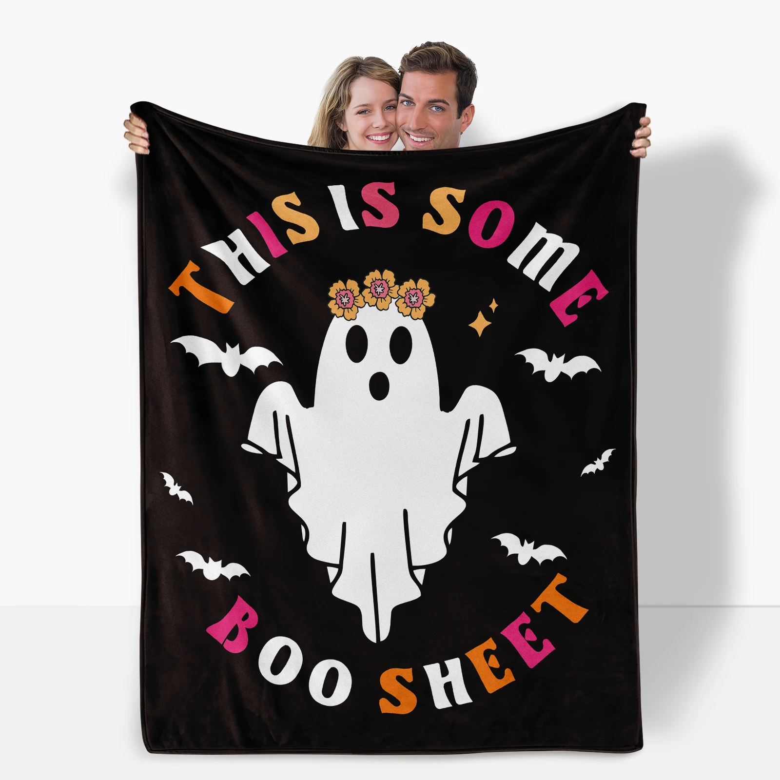 Exclusive Halloween Ghost Pattern Flannel Blanket Soft Comfortable For Lovers To Enjoy At Home With Festive Warmth.