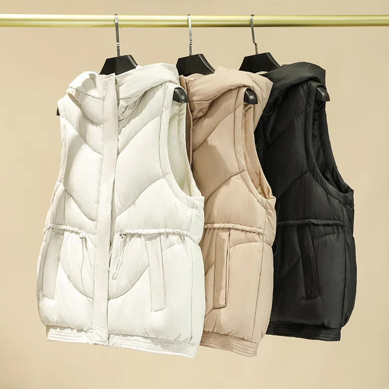 

Autumn Winter Women Sleeveless Hooded Puffer Vest Jacket Thicken Warm Waistcoat Windproof Outwear Coat