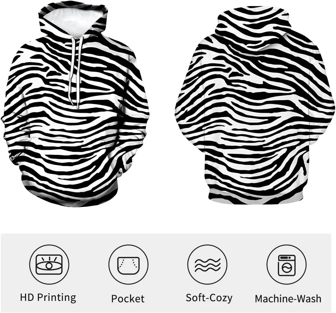 Lurhonp زيبرا طباعة هوديس الرجال امرأة الجدة هوديي الدافئة البلوز مقنعين موضة البلوز ملابس علوية فضفاضة مع جيوب #6