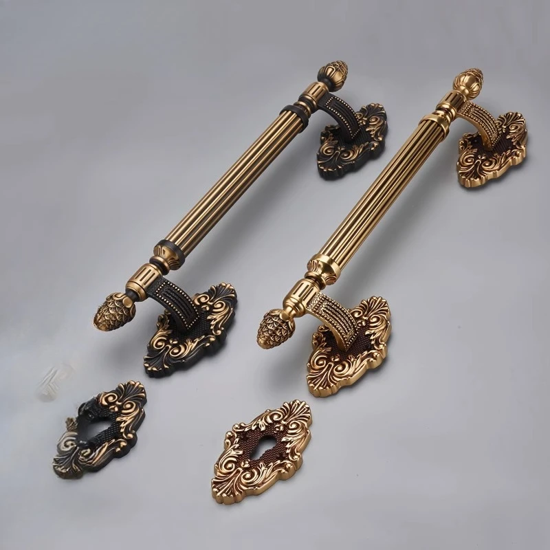 

Brass European retro villa door lock European gold classic style entry door coffee gold wood door lock