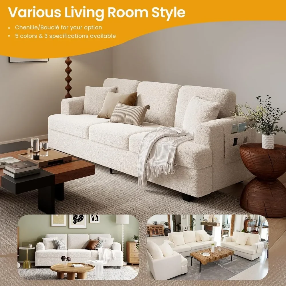 Deep Sofa 89 Inches with Throw Pillows, Modern Sofa, Living Room Sofa, Suitable for Home, Office, Comfort Sofa