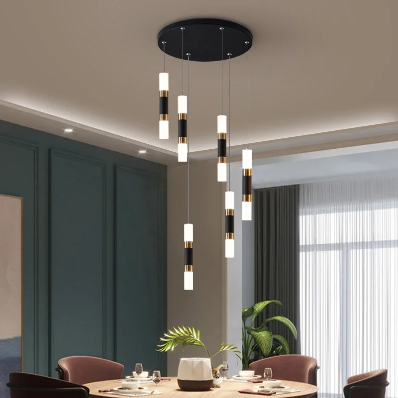 

Modern LED Long Tube Chandelier Kitchen Island Villa Restaurant Living Room Staircase Indoor Lighting Hall Hotel Pendant Lights