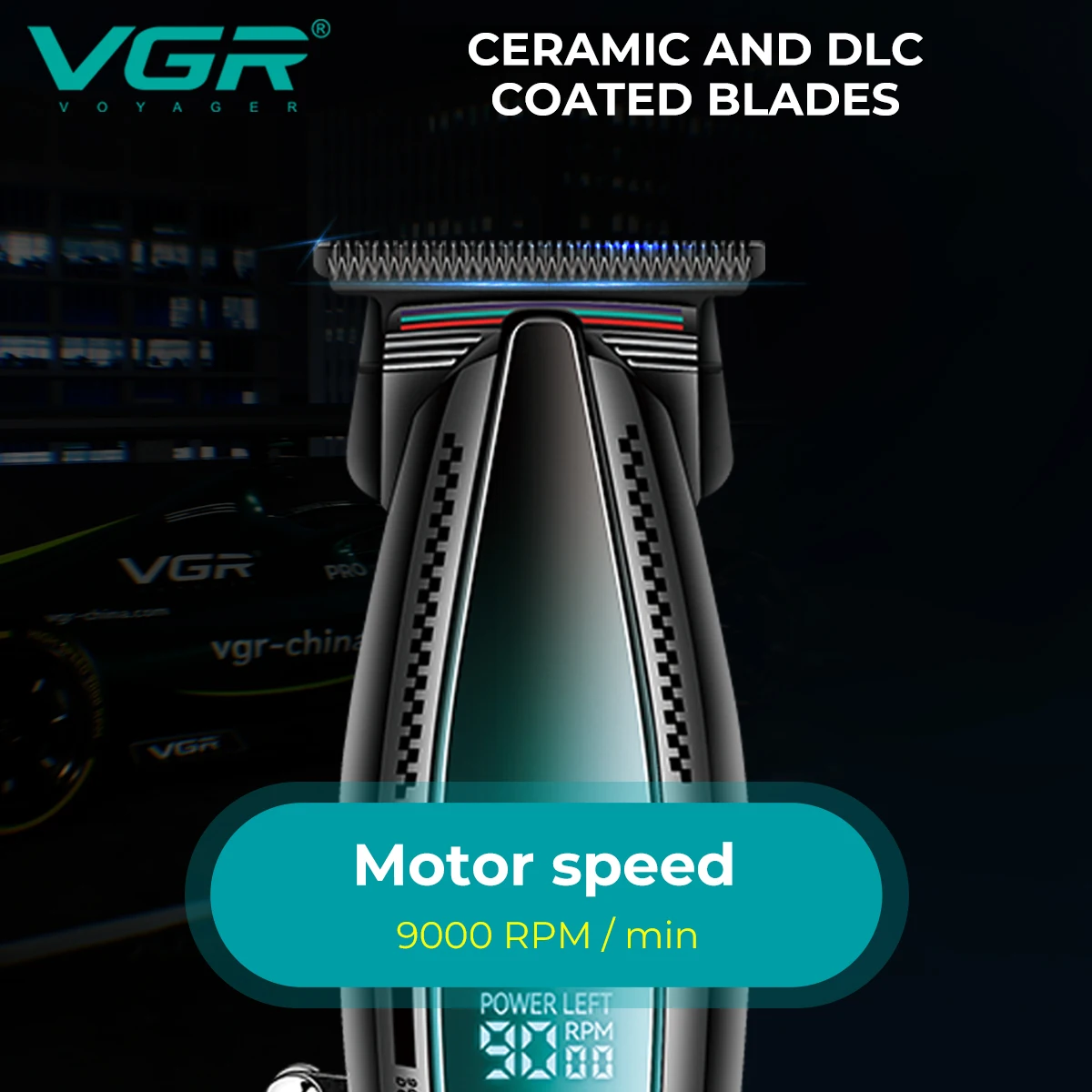 VGR 남성용 전문 헤어 트리머, 전기 이발 기계, 충전식 헤어 클리퍼, LED 디스플레이, V-992, 9000 RPM