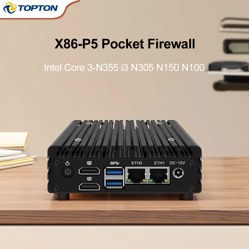 X86 P5 Pocket Firewall Router Computer Intel I3 N355/N305/N150/N100 DDR5 2xi226-V 2.5G LAN Fanless Mini PC Proxmox Server New