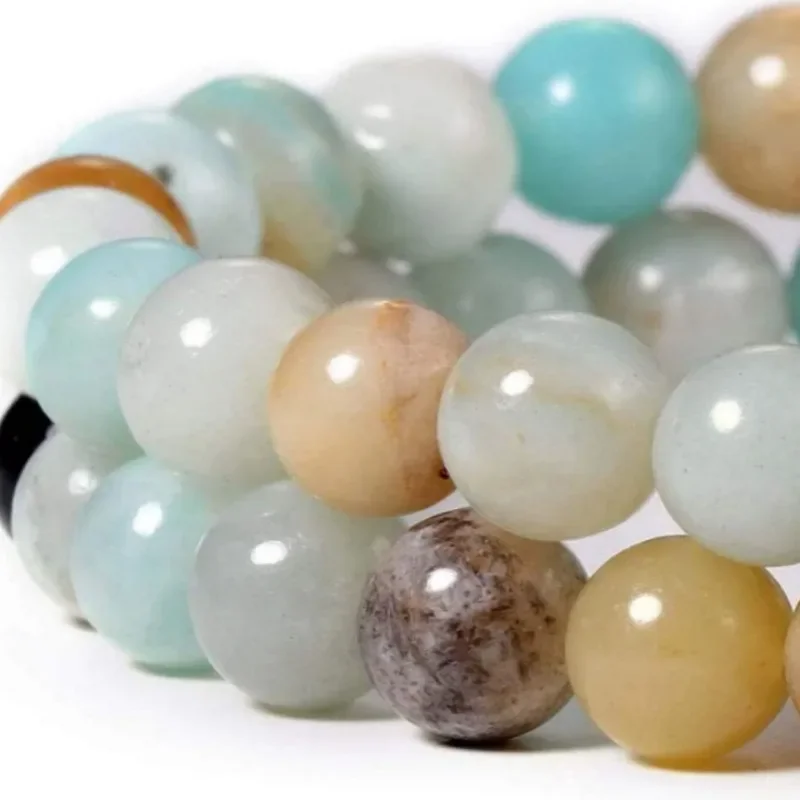 15inch Natural  Amazonite Beads  Gemstone Smooth Round Loose  Stone Bead for Jewelry Making