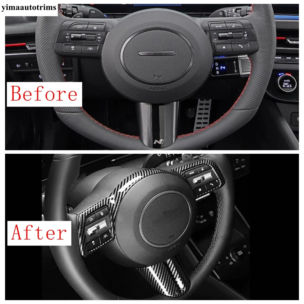 

Car Steering Wheel Frame Decoration Cover Trim For Hyundai Tucson NX4 2025 & KONA 2025 Carbon Fiber Look Interior Accessories