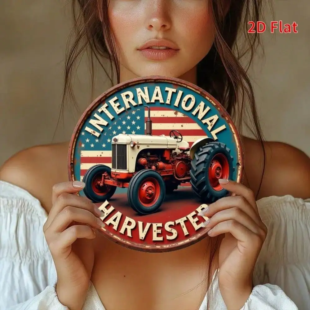 International Harvester Tractor Metal Sign, Vintage Farmhouse Wall Decor Rustic Tin Plaque 8x8