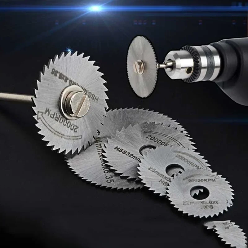 7pc Metal Circular Saw Blades High Speed Steel Mini Saw Blades with Mandrels Drill Warehouse Rotary Wood Cutout