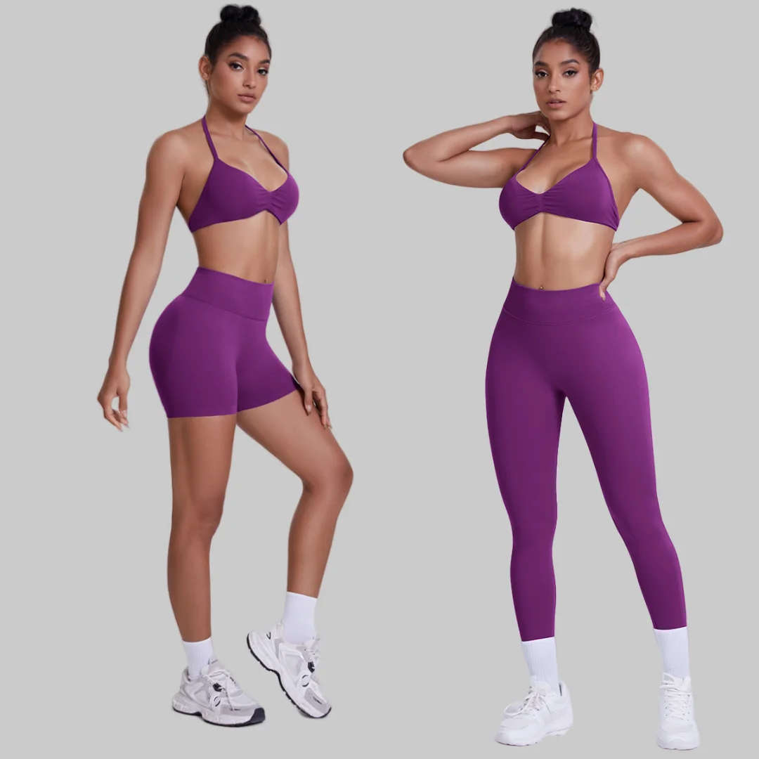 

Seamless Yoga Set Sports Fitness High Waist Backless Hanging Neck Bra Quick-Dry Women's Running Workout Clothes Gym Tracksuit