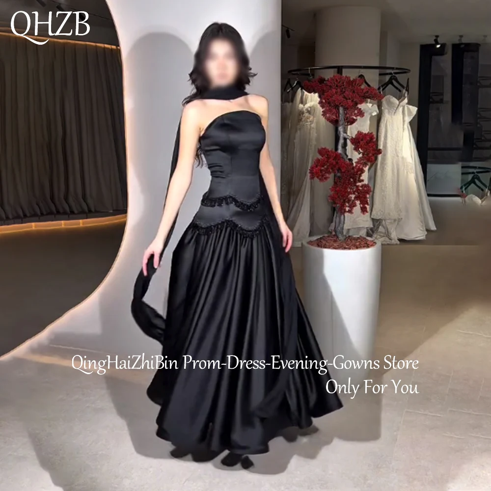 

Customized Elegant Long Black Evening Dresses for Special Occasions Satin Floor-Length Sweep Train Women Gala Party Dress 2025