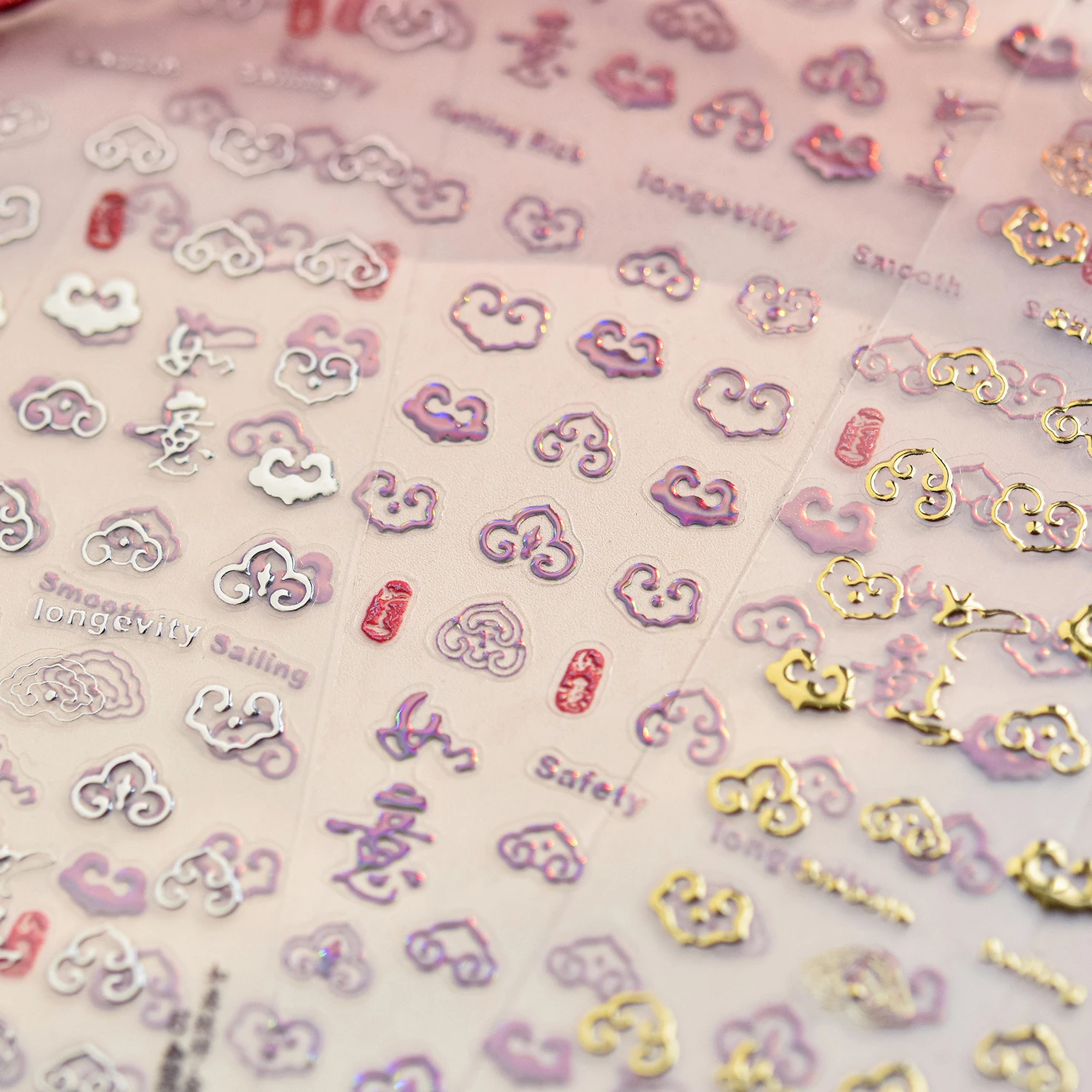 Vintage Lucky Figure Pattern Totem Happiness Cloud Auspicious Symbol Adhesive Nail Art Stickers Manicure Decals Nail Supplies