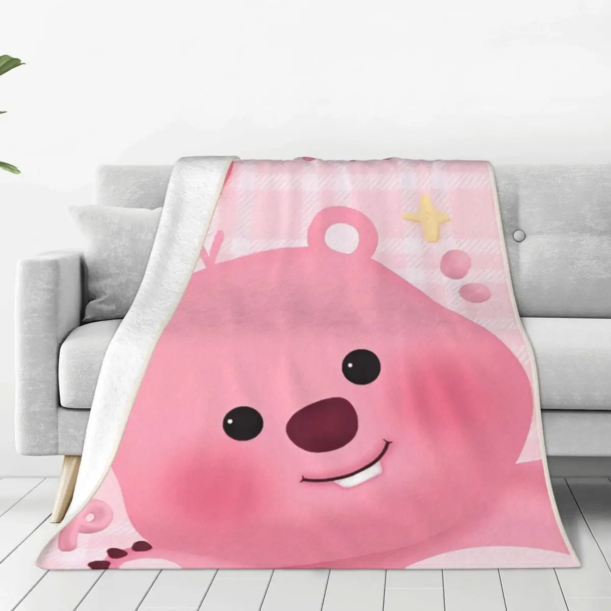 Zanmang Loopy Say Hi Cartoon Fleece Throw Blanket Cute Kawaii Blanket for Sofa Couch Super Soft Bed Rug