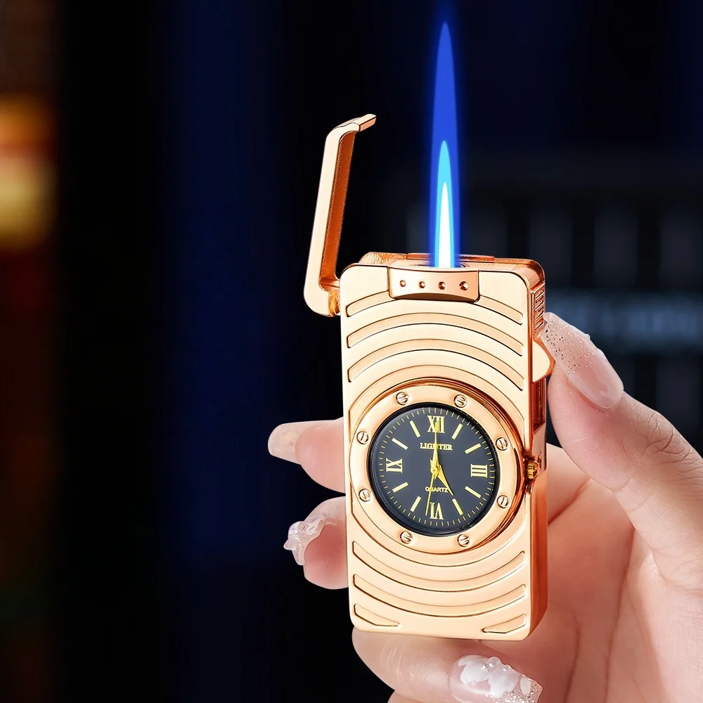 New metal watch inflatable lighter windproof jet flame band embossed quartz dial portable lighter men's smoking gift - Detail 1