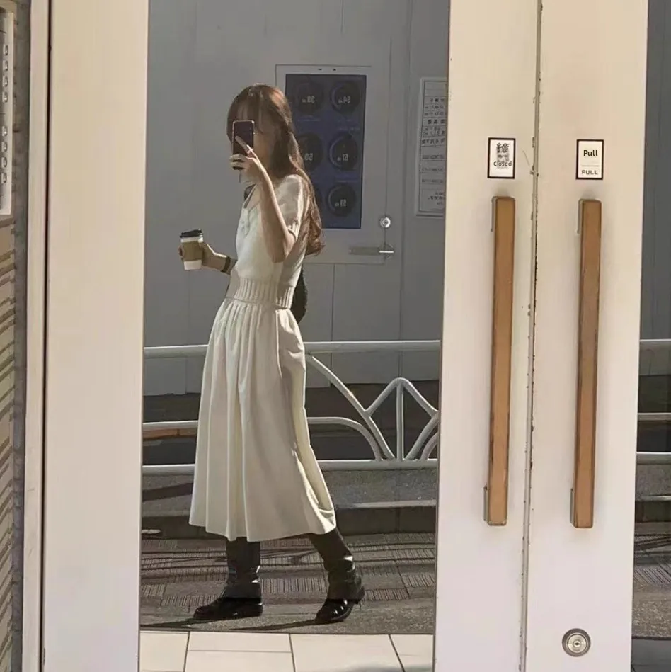 

Ele Pure Color Юбка-миди трапециевидной формы с высокой талией для женщин Простой дизайн Универсальная высококачественная осенняя женская юбка Faion