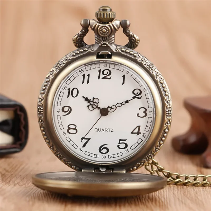 Retro Castle Timepiece Full Hunter Necklace Chain Quartz Pocket Watch for Men Women Sweater Pendant Arabic Number Display