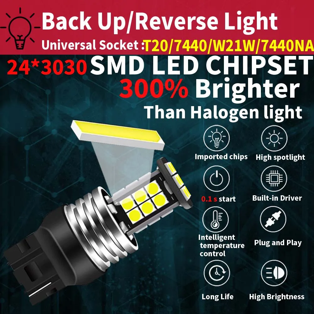 2pcs T20 W21W 7440 7505 Led 12v Canbus Reverse Light Backup Lamp Auto Diode Bulb For Mazda 3 5 6 MX5 RX7 RX8 CX7 CX9 MPV 323 626