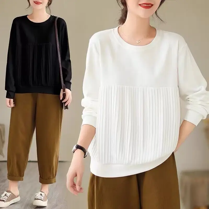 

Женский круглый свитшот Ne больших размеров, свободный длинный све, лоскутный дизайн, осенняя модная одежда больших размеров, эффект похудения