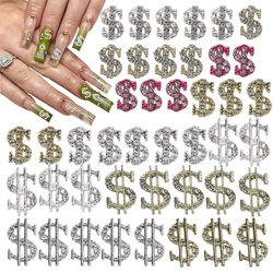 45PCS Money Dollar Nail Charms Silver and Gold 3D Alloy Dollar Money Nail Art Charms with Rhinestones for Women Nail Decoration