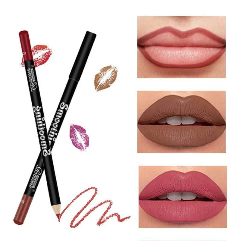 12 Colors Lip Liner Pen Set Fashion Black Rod Waterproof Non-stick Cup Easy To Color Lipstick Pen Makeup for Women Gift