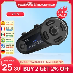 Fodsports V6 S Motorcycle Intercom Helmet Bluetooth Headset Wireless Interphone for 6 Riders FM Radio Moto Communicator GPS