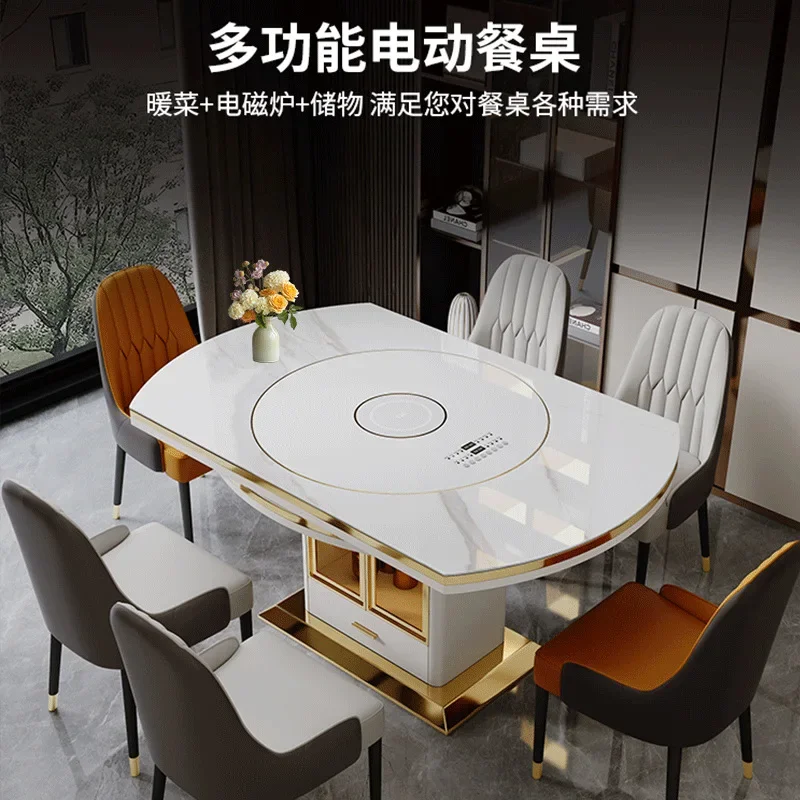 Household size modern simple multi-function built-in turntable induction cooker round table