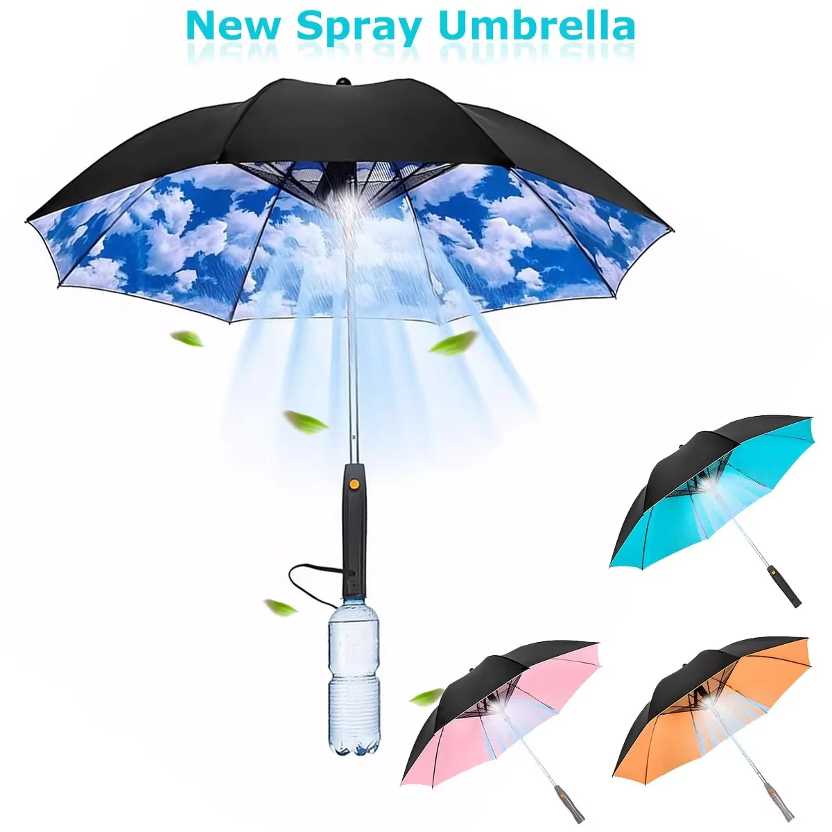 

3in1 Fan Mist Umbrella Uv Blocking Fan Umbrella Summer Cooling Sun Block Folding Umbrellas With Fan Mist Spray Battery Supply