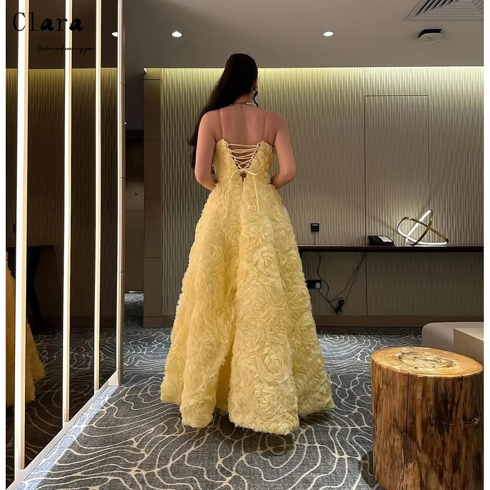 فساتين سهرة أنيقة بدون حمالات على شكل زهرة صفراء مخصصة من كلارا للنساء فستان حفلات أنيق فاخر للنساء