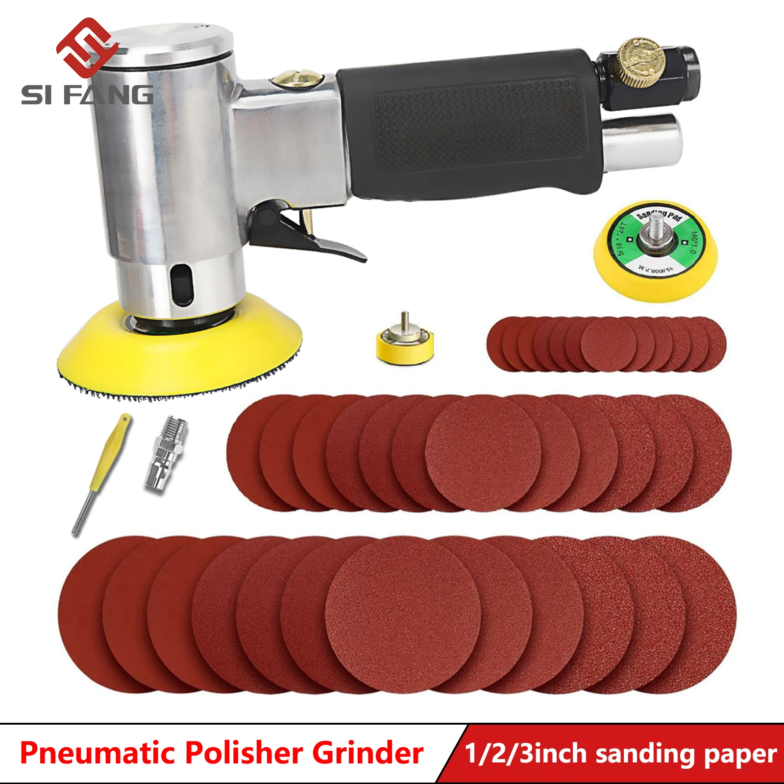 

Mini Orbital 1/2/3" Air Sander Pneumatic Polisher Grinder Buffer Dual Action Orbital Polisher 30PCS Sanderpaper Set