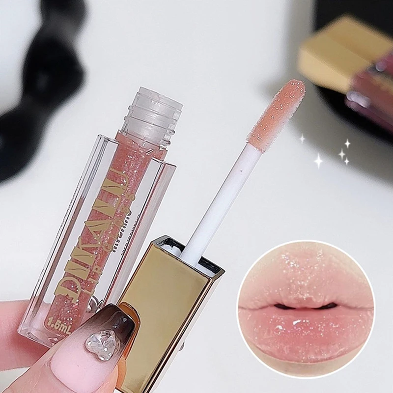 DIKALU Mały Błyszczyk do Ust Efekt Lodu Rozpryskującego się na Powierzchniach Błyszczyk do Ust z Efektem Lustra Delikatny Błyszczyk do Ust Transparentny Błyszczyk do Ust Pasta do Ust z Efektem Błysku Czysty Des