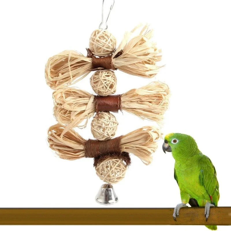 Natural Chew Toy for Pet Bird, Parrot, Macaw, Parakeet, Lovebird Bite Swing Cage Toy, Loofah Vine Ball, Bird Hanging Accessories