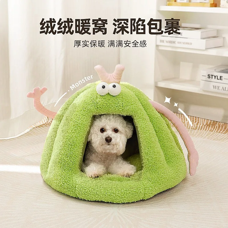 Cozy Faux Fur Pet Bed for Dogs Cats, Winter Warm Fluffy Round Plush Cuddle Cave, Soft Comfy Washable Cat Dog House