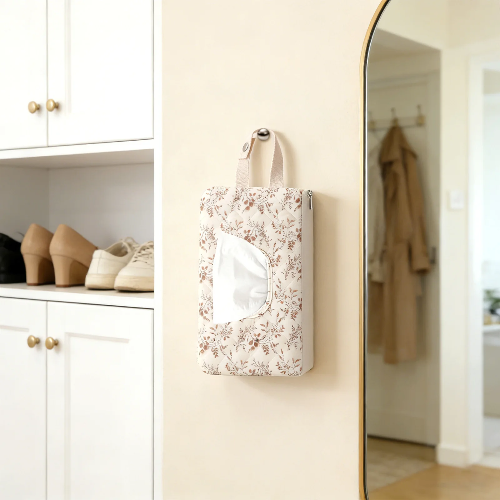 Floral Print Baby Tissue Box Wet Wipes Case Flip Cover Portable Stroller Hanging Bag Paper Holder Removable Napkin Storage Box