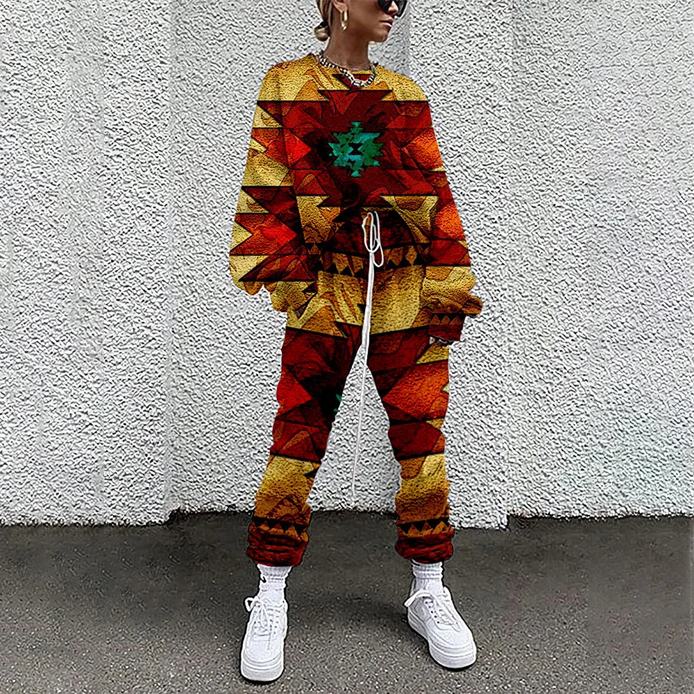 Women Spring Casual Sweatshirt Autumn Long Sleeve Pullover and Long Pant 2-piece Set Jogger Sports Suit