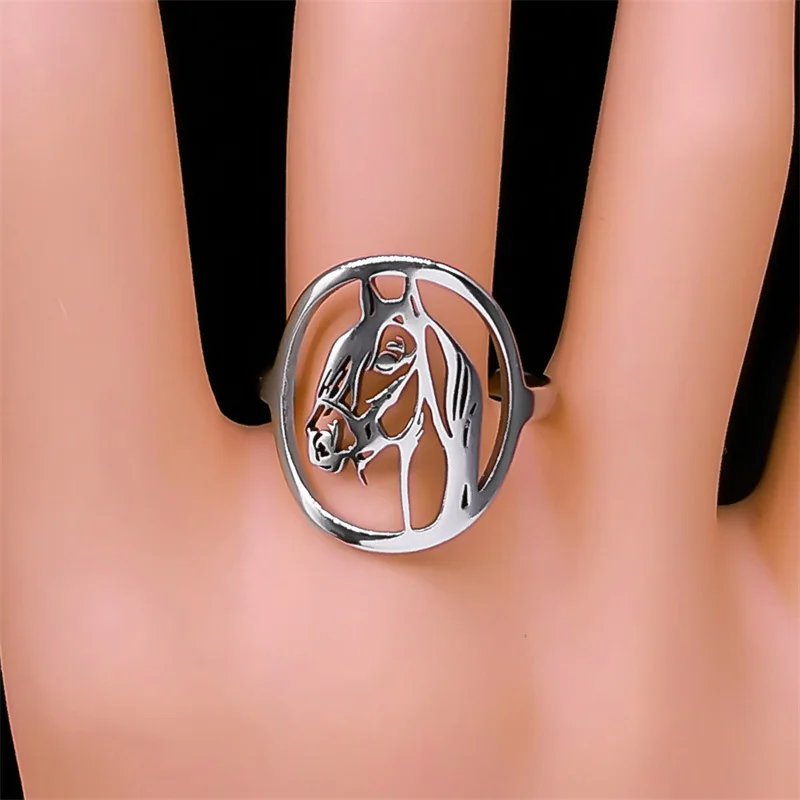 AFAWA Horse Rings for Women Men Stainless Steel Silver Color Animal Opening Adjustable Ring Horse Jewelry anillos mujer RS02