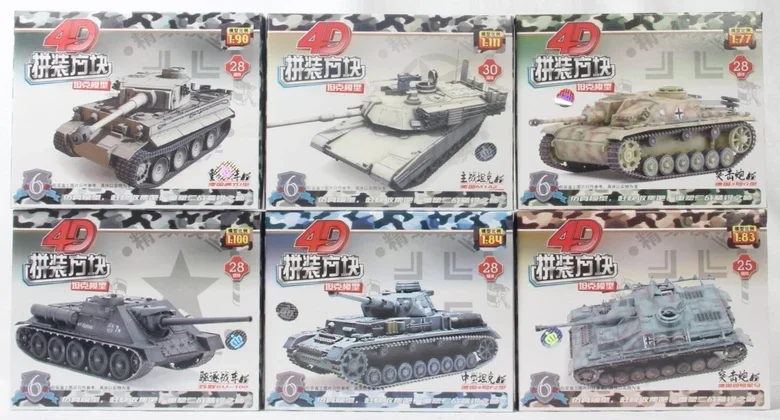 6PCS/Set 1:100 4D Assembled Plastic Tiger Tanks World War II Germany US The Soviet Union Tank Scale Blocks Model Toy