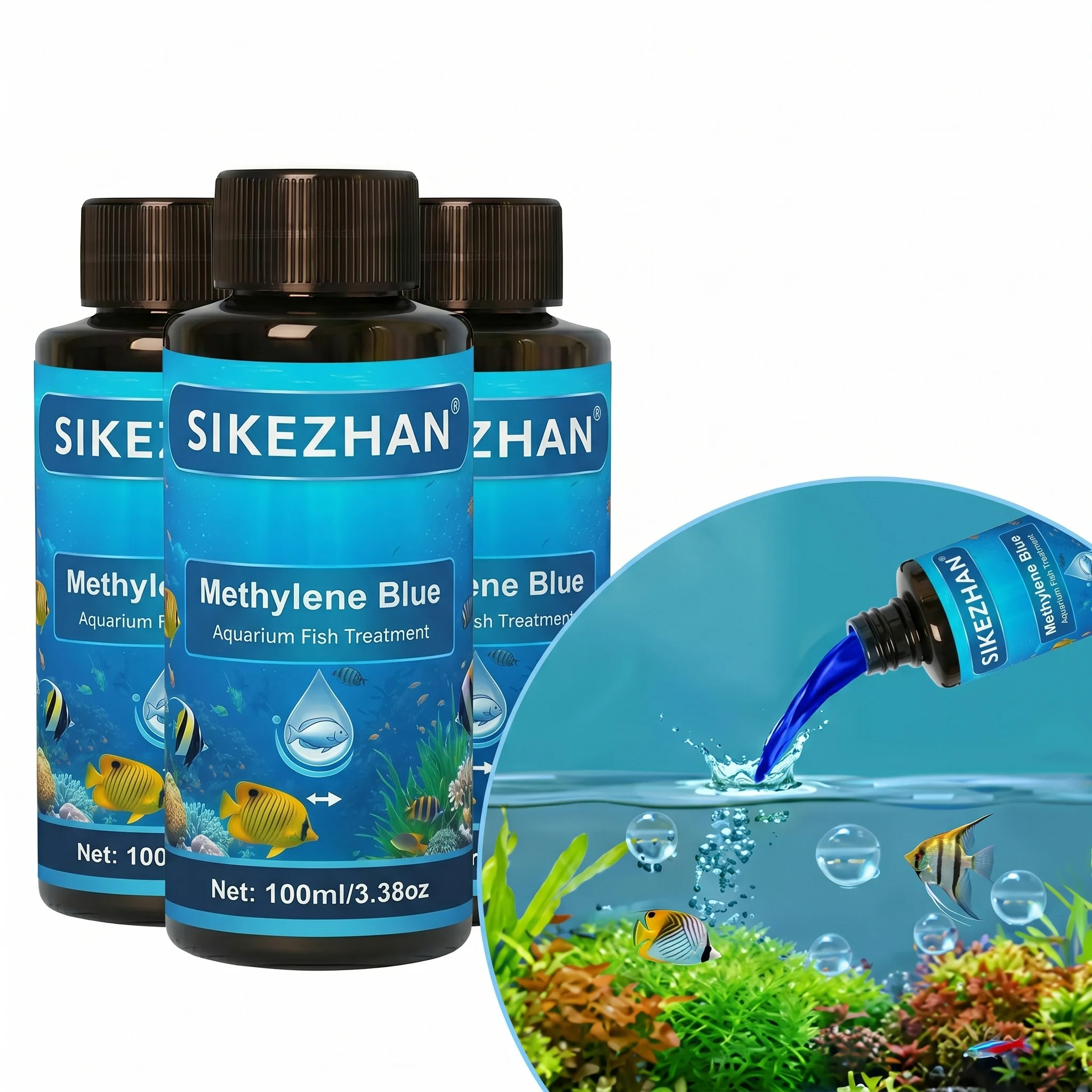Traitement pour poissons d'aquarium au bleu de méthylène contre l'Ich, les champignons et la pourriture des ailerons, conditionneur d'eau à action rapide pour l'entretien des aquariums de Betta et de poissons rouges, 300 ml