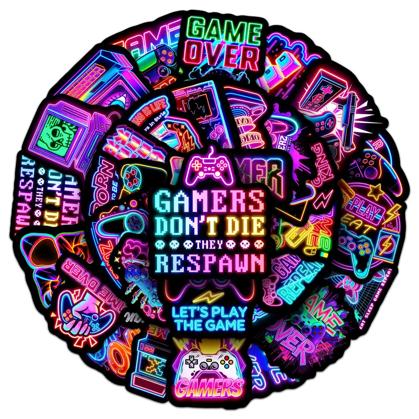 

10/50PCS Neon Lights Style Game Console Handle Stickers Cartoon Colorful Graffiti Decoration Notebook Mobile Guitar Toys Decals