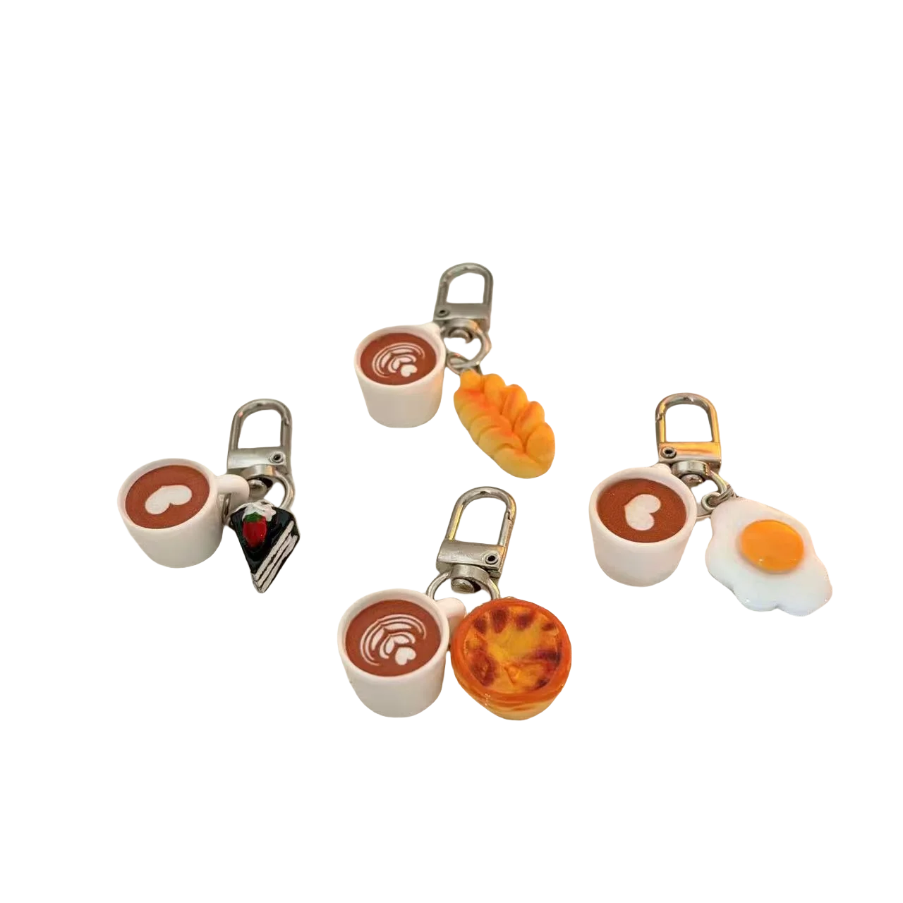 Creative Mini Coffee Cup Keychain Cartoon Food Cake Egg Tart Bread Keyring Backpack Pendant Car Accessories Children Toy Gift