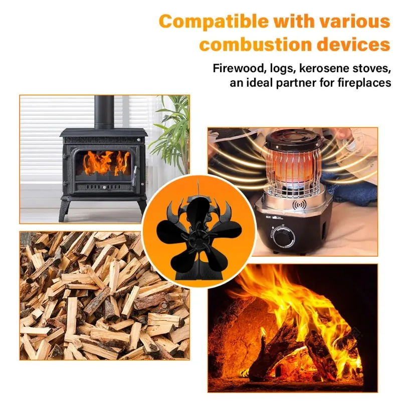 5-Blade Heat Powered Stove Fan for Wood Log Burner Fireplace Quiet Environmental Fan Heater Tool Efficient Heat Distribution