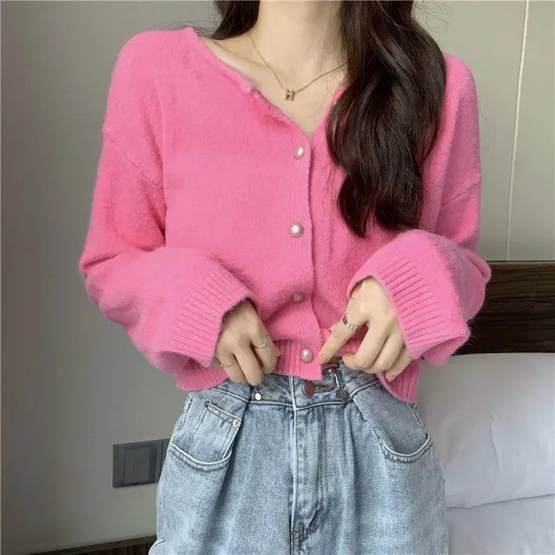 

Women Casual Cropped Sweaters 6 Colors All-match Spring Slim Comfortable O-Neck Chic Cardigan Ulzzang Female Soft Streetwear New