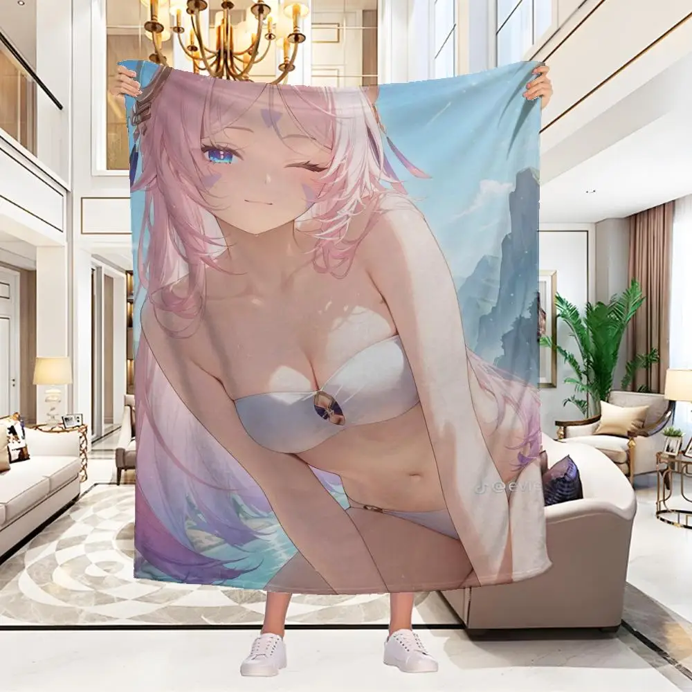 

1 piece sexy anime twin girls Throw Blanket Aesthetic Portable Home Travel Camping Sofa Picnic Thick Warm Flannel Blanket