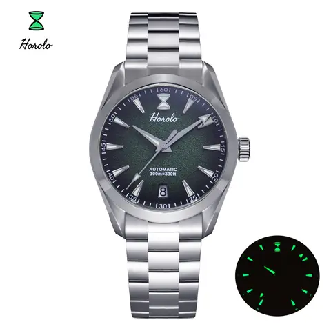 Horolo 37mm Automatic Men's Mechanical Watch Luxury Japan Movement NH35A Sapphire Luminous 10Bar Stainless Steel Watches H582A