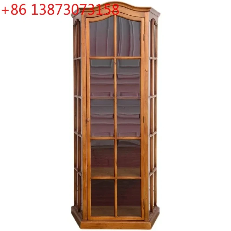 Middle Ancient Solid Wood Display Cabinet Living Room Decoration Glass Storage Wine Cabinet against the Wall