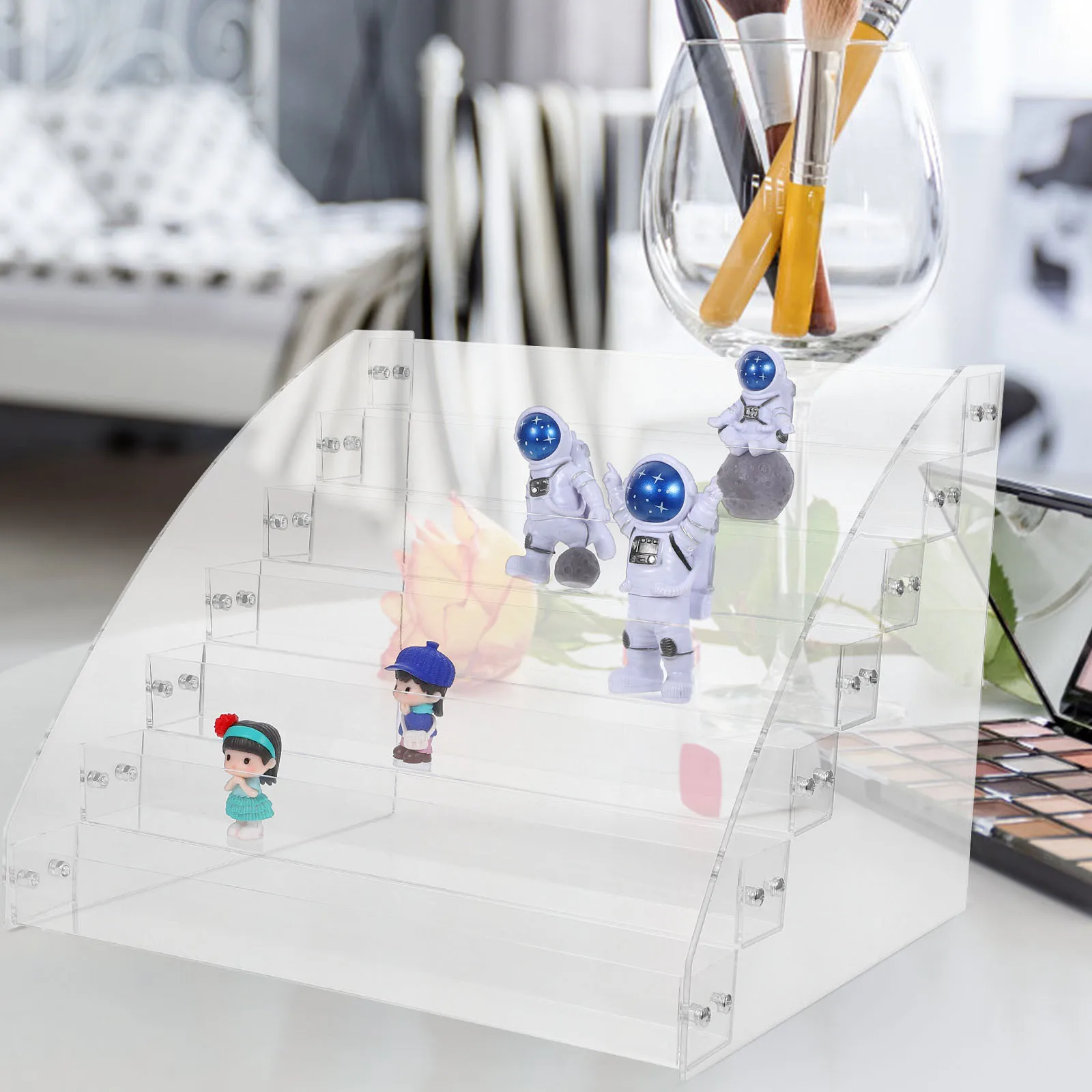 

7-Layer Acrylic Lipstick Holder Clear Makeup Storage Rack For Dresser Desktop Nail Polishes Organizer Manicure Display Stand
